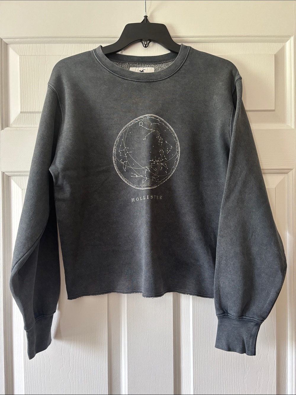 Hollister Washed Charcoal Crewneck with White Constellation Graphic